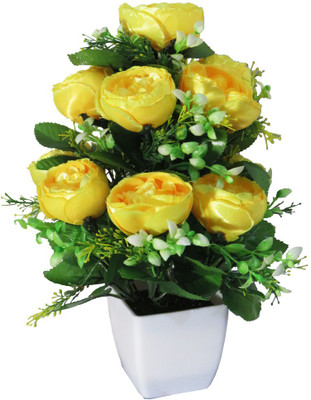 

eMani Multicolor Rose Artificial Flower with Pot(12 inch, Pack of 1)