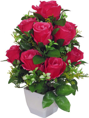 

YSK Creation Multicolor Rose Artificial Flower with Pot(12 inch, Pack of 1)