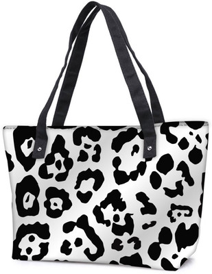 

Snoogg Pack Of 2 Leopard Skin White And Black Combo Tote Shopping Grocery Bag With Coin Pencil Purse Shoulder Bag(Multicolor, 15 L)