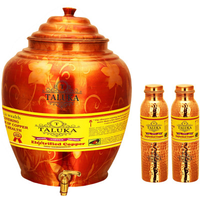 

TALUKA Handmade Water Pot Dispenser Matka Water Tank Water Hammer Leak Proof Copper Bottle - 18000 ml Copper Grocery Container(Pack of 3, Brown)