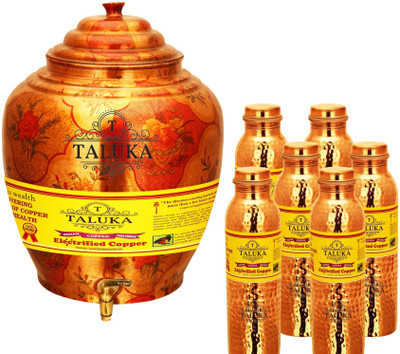 

TALUKA Handmade Water Pot Dispenser Matka Water Tank Water Hammer Leak Proof Copper Bottle - 22000 ml Copper Grocery Container(Pack of 7, Brown)
