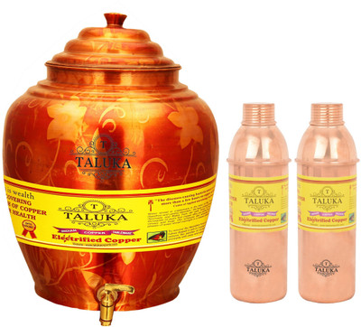 

TALUKA Handmade Water Pot Dispenser Matka Water Tank Water Copper Bottle - 17.6 L Copper Grocery Container(Pack of 3, Brown)