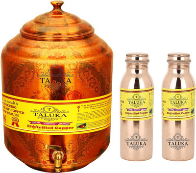 

TALUKA Handmade Water Pot Tank Matka Dispenser Copper Leak Proof Bottle - 19000 ml Copper Grocery Container(Pack of 3, Brown)