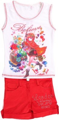 Arshia Fashions Girls Party(Festive) Top Shorts(Red)