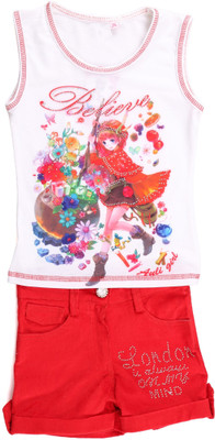 

Arshia Fashions Girls Party(Festive) Top Shorts(Red, Red;white
