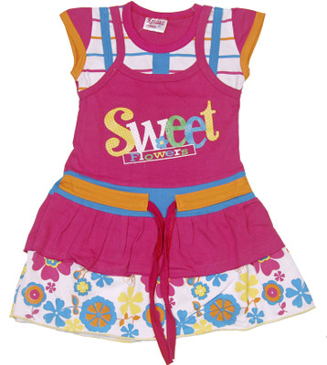 

Retaaz Girls Midi/Knee Length Casual Dress(Pink, Cap Sleeve