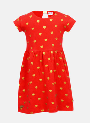 

Lil Orchids Girls Midi/Knee Length Casual Dress(Red, Half Sleeve