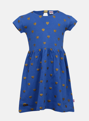 

Lil Orchids Girls Midi/Knee Length Casual Dress(Light Blue, Half Sleeve, Royal blue