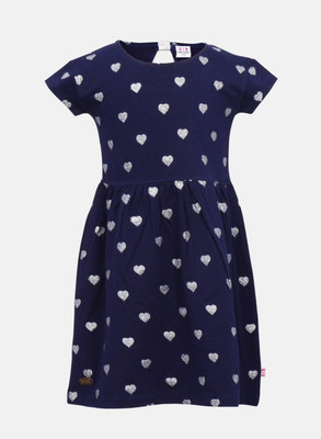 

Lil Orchids Girls Midi/Knee Length Casual Dress(Dark Blue, Half Sleeve, Navy blue