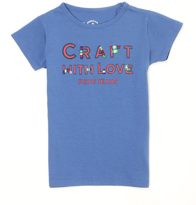 Pepe Jeans Girls Graphic Print Cotton T Shirt(Blue, Pack of 1) available at flipkart for Rs.250