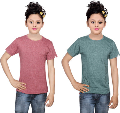 

IndiWeaves Girls Solid Cotton T Shirt(Multicolor, Pack of 2, Brown;green
