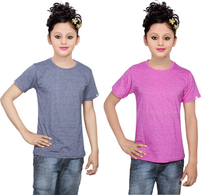 

IndiWeaves Girls Solid Cotton T Shirt(Multicolor, Pack of 2, Blue;pink