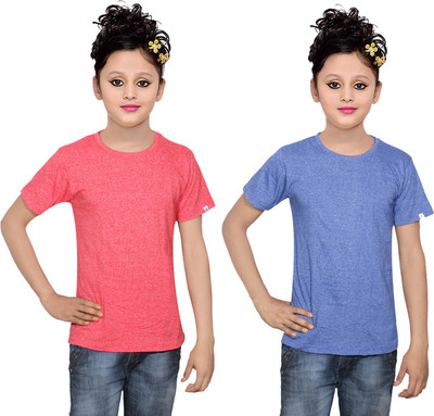 

IndiWeaves Girls Solid Cotton T Shirt(Multicolor, Pack of 2, Blue;red