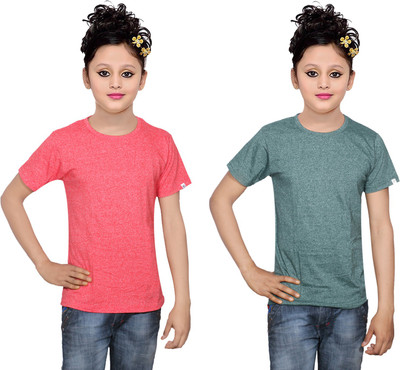 

IndiWeaves Girls Solid Cotton T Shirt(Multicolor, Pack of 2, Green;red