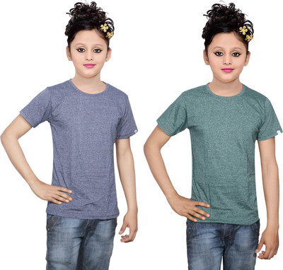 

IndiWeaves Girls Solid Cotton T Shirt(Multicolor, Pack of 2, Blue;green