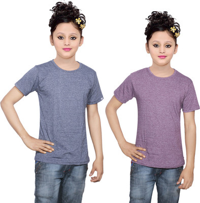 

IndiWeaves Girls Solid Cotton T Shirt(Multicolor, Pack of 2, Blue;purple