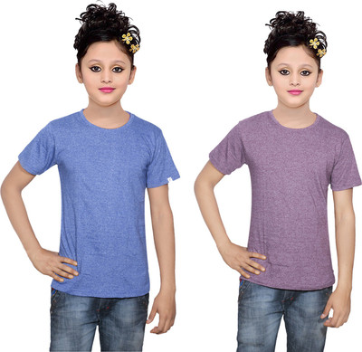 

IndiWeaves Girls Solid Cotton T Shirt(Multicolor, Pack of 2, Blue;purple