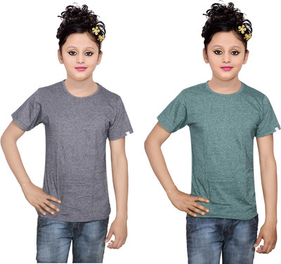 

IndiWeaves Girls Solid Cotton T Shirt(Multicolor, Pack of 2, Black;green