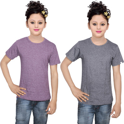 

IndiWeaves Girls Solid Cotton T Shirt(Multicolor, Pack of 2, Black;purple