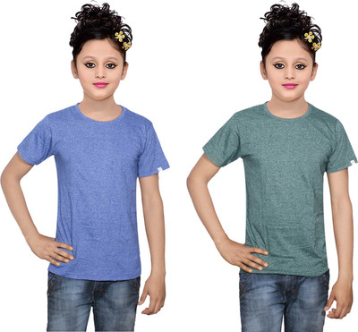 

IndiWeaves Girls Solid Cotton T Shirt(Multicolor, Pack of 2, Blue;green