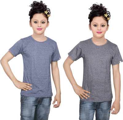 

IndiWeaves Girls Solid Cotton T Shirt(Multicolor, Pack of 2, Black;blue