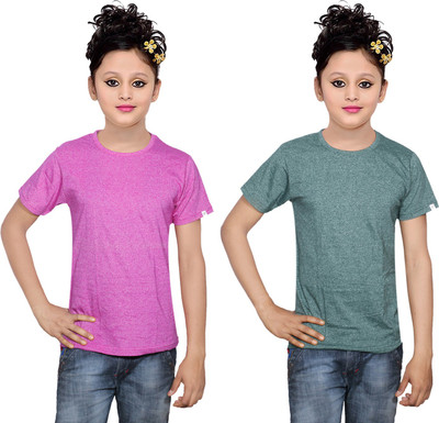 

IndiWeaves Girls Solid Cotton T Shirt(Multicolor, Pack of 2, Green;pink