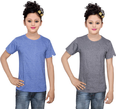

IndiWeaves Girls Solid Cotton T Shirt(Multicolor, Pack of 2, Black;blue