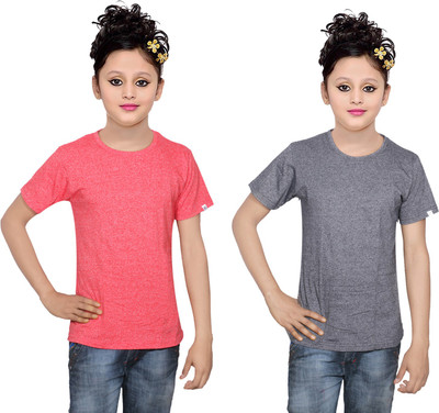 

IndiWeaves Girls Solid Cotton T Shirt(Multicolor, Pack of 2, Black;red