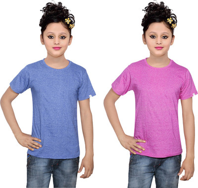

IndiWeaves Girls Solid Cotton T Shirt(Multicolor, Pack of 2, Blue;pink