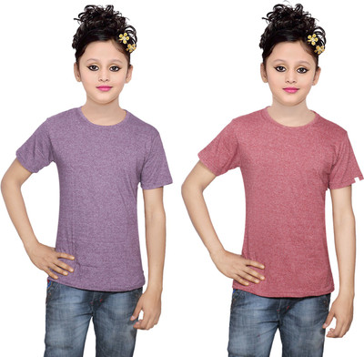 

IndiWeaves Girls Solid Cotton T Shirt(Multicolor, Pack of 2, Brown;purple