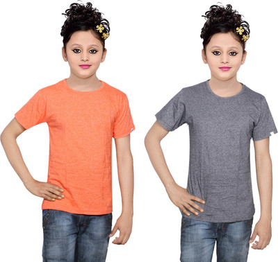 

IndiWeaves Girls Solid Cotton T Shirt(Multicolor, Pack of 2, Black;orange
