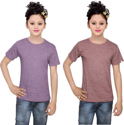 

IndiWeaves Girls Solid Cotton T Shirt(Multicolor, Pack of 2, Brown;purple