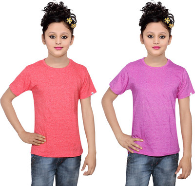 

IndiWeaves Girls Solid Cotton T Shirt(Multicolor, Pack of 2, Pink;red