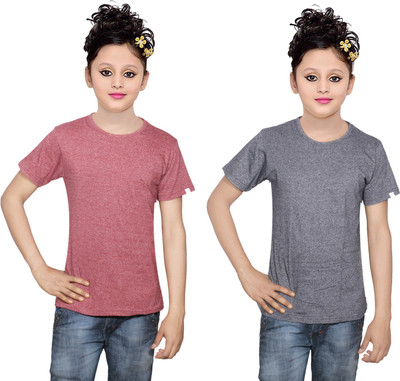 

IndiWeaves Girls Solid Cotton T Shirt(Multicolor, Pack of 2, Black;brown