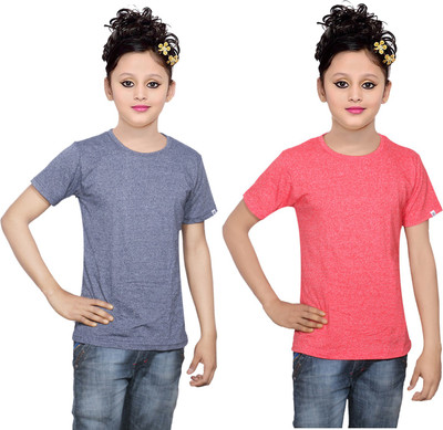 

IndiWeaves Girls Solid Cotton T Shirt(Multicolor, Pack of 2, Blue;red