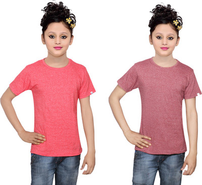 

IndiWeaves Girls Solid Cotton T Shirt(Multicolor, Pack of 2, Brown;red