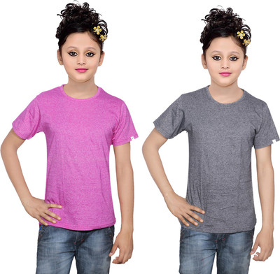 

IndiWeaves Girls Solid Cotton T Shirt(Multicolor, Pack of 2, Black;pink