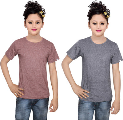 

IndiWeaves Girls Solid Cotton T Shirt(Multicolor, Pack of 2, Black;brown