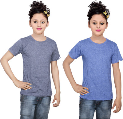 

IndiWeaves Girls Solid Cotton T Shirt(Multicolor, Pack of 2, Blue