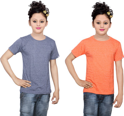

IndiWeaves Girls Solid Cotton T Shirt(Multicolor, Pack of 2, Blue;orange