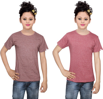 

IndiWeaves Girls Solid Cotton T Shirt(Multicolor, Pack of 2, Brown