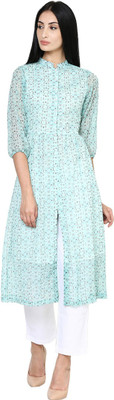 Zoae Women Printed Frontslit Kurta(Blue)
