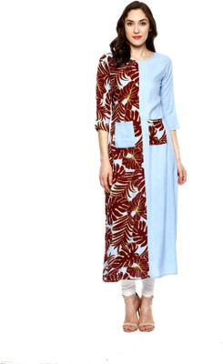 La Firangi Women Floral Print Anarkali Kurta(Light Blue)