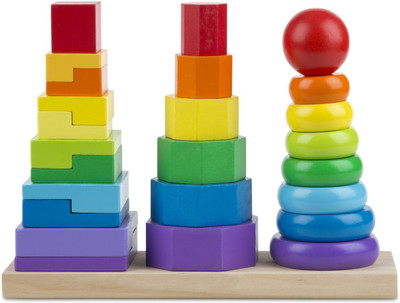 

Emob Geometric 25 Wooden Pieces to Match and Stack on Three Rods on a Solid Wood Base(Multicolor)