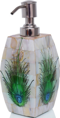 

Purpledip Liquid Soap Dispenser In Mother Of Pearl With Unique Peacock Design;Premium Bathroom Kitchen Accessory 0.5 L Soap Dispenser