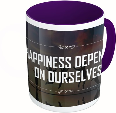 

MiiCreations Printed Two Tone Blue And White Happiness Depends On Ourselves Ceramic Mug(325 ml)