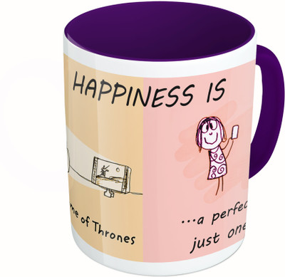 

MiiCreations Printed Two Tone Blue And White Happiness Is Watching Game Of Thrones ….A Perfect Selfie Just One Click Ceramic Mug(325 ml)