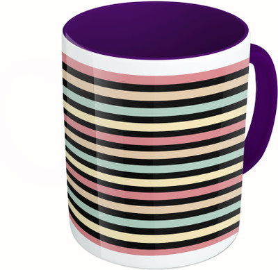 

MiiCreations Printed Two Tone Blue And White Colourful Line Pattern Ceramic Mug(325 ml)