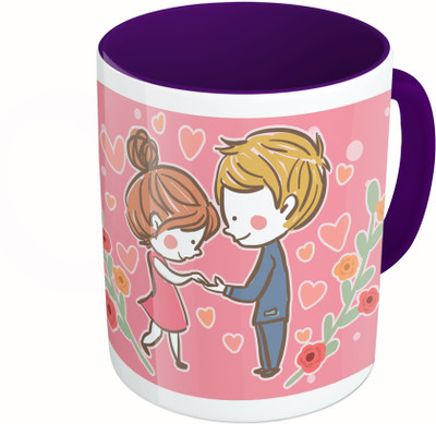 

MiiCreations Printed Two Tone Green And White Valentine Day Ceramic Mug(325 ml), Blue