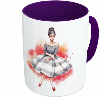 

MiiCreations Printed Two Tone Blue And White Girl Vector Ceramic Mug(325 ml)